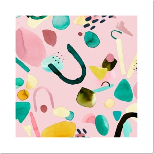 Geometric Organic Pieces PINK GREEN Posters and Art
